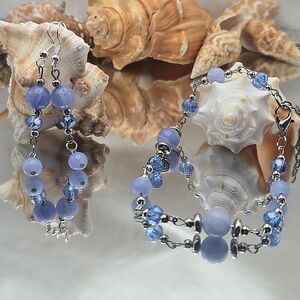 Elegant Handmsde Blue Lace Agate Beaded Jewelry Set
